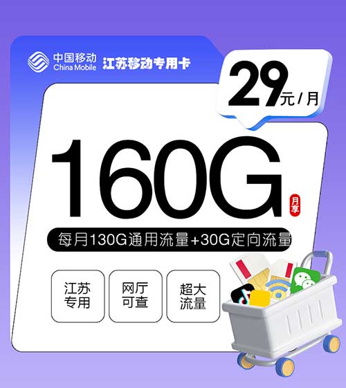江苏移动流量卡专用卡【29元160G】