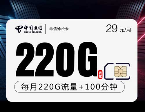电信流量卡沧松卡【29元220G+100分钟】
