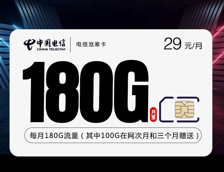电信流量卡沧寒卡【29元180G】