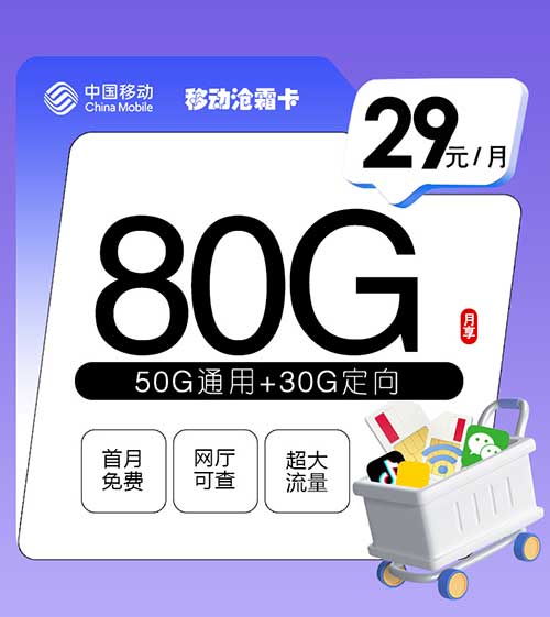 移动流量卡沧霜卡【首年29元80G】